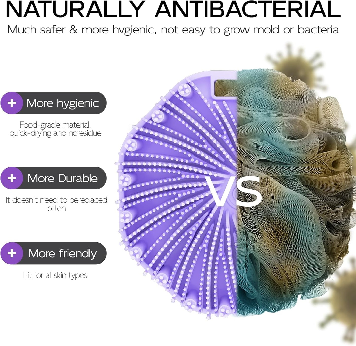 Silicone Body Scrubber 2 Counts, Exfoliating Body Wash Scrubbers Exfoliator, Shower Body Brush for Effective Showering Exfoliation and Gentle Massage (Black+Purple)