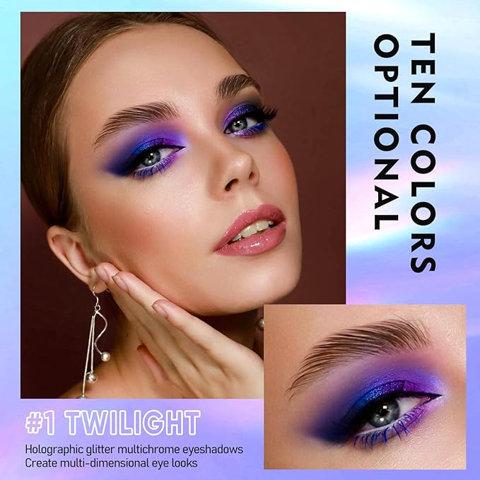 MAKI YIKA Glitter Eyeshadow Purple Liquid Multichrome Eyeshadows Long Lasting Metallic Chameleon Eye Shadow Holographic Eye Topper Glitters (#1 Twilight)