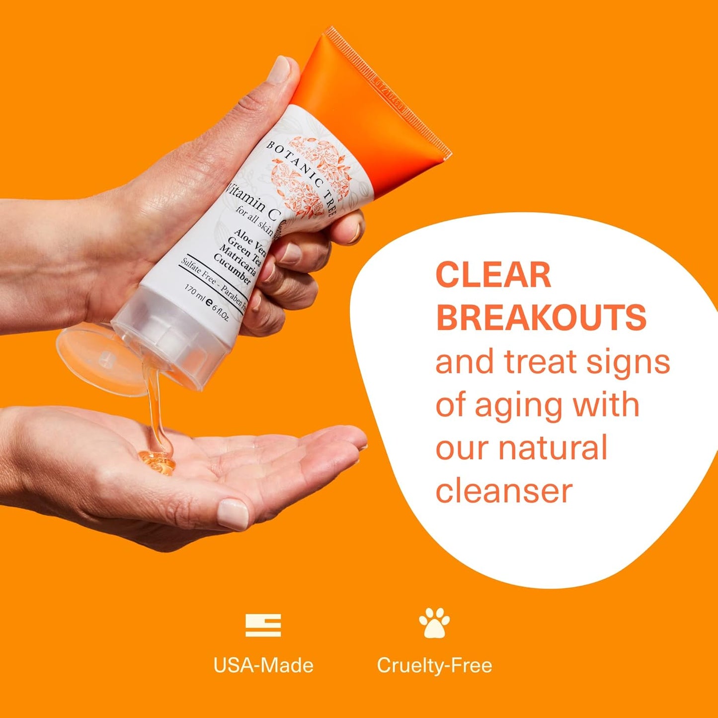 Botanic Tree Vitamin C Face Wash - Facial Cleanser for All Skin Types, Aging or Dry Skin, Minimizing Acne scars, Brightening, Reduce Breakouts - Face Wash for Women & Men