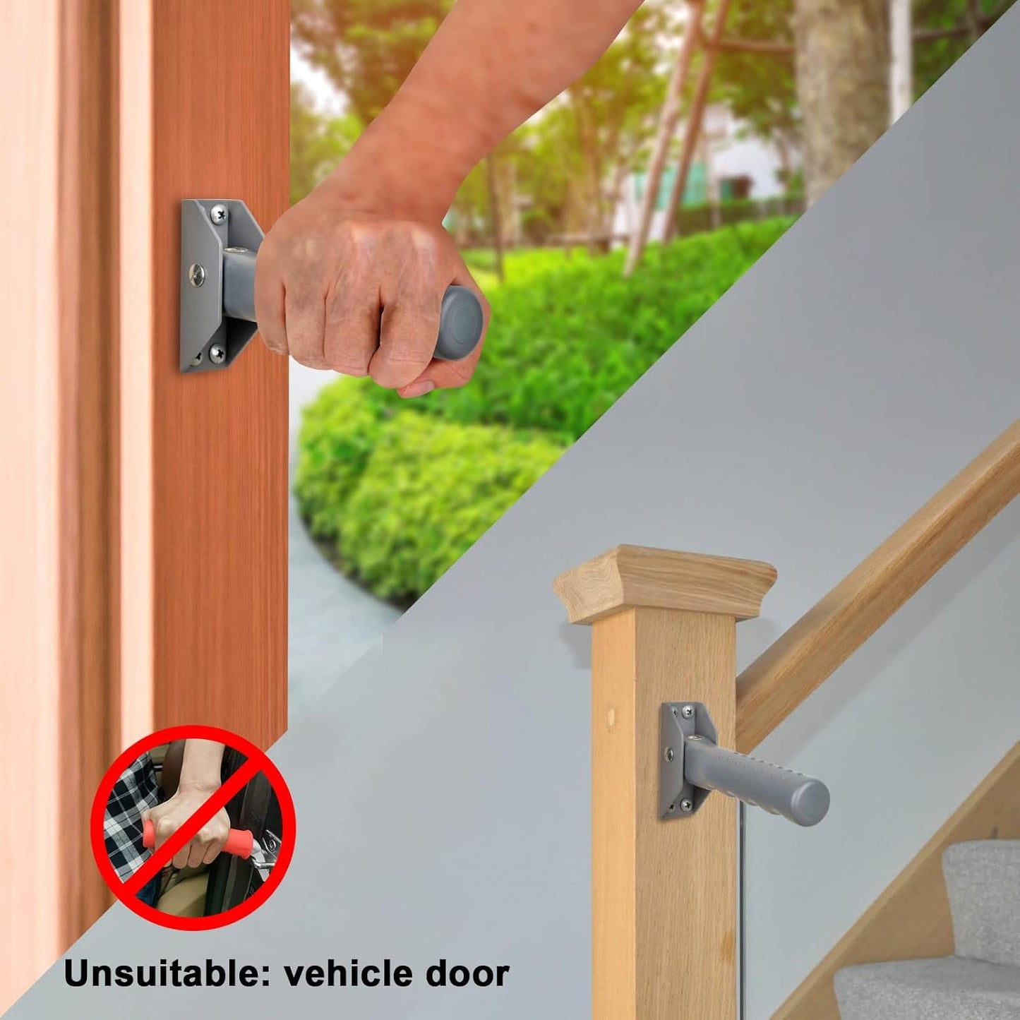 iGuerburn Doorway Flip Assist Handle, Door Assistant Support Grip Handle, Doorway Stair Assist Grab Bar for Elderly or People Who with Balance Issues - Supports Up to 300 Pounds (Grey)