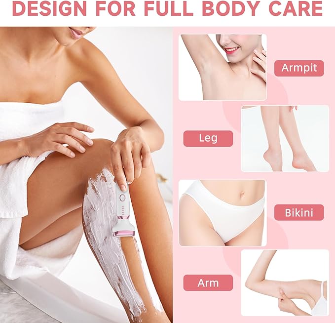 Bikini Trimmer for Women, 5 in 1 Electric Razors for Shaving, Waterproof Rechargeable Pubic Hair Trimmer with LED Display, Pink