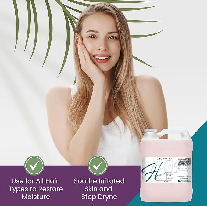 Rose Hydrosol Spray Cleansing Non GMO Facial Toner for Face Body Locs Rose Water Hydrating Face Mist, for Hydration Pure & Natural Hydrosol for All Skin Types - COCOJOJO - Bulk 128 OZ - 1 Gallon