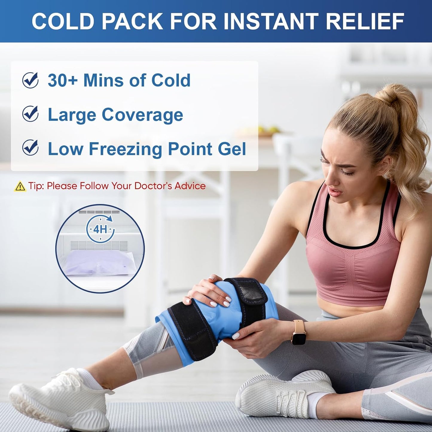 APEXUP Ice Pack for Knee Pain Relief, Large Reusable Wrap After Surgery, Flexible Gel Cold Pack for Injuries, Pain Relief for Back, Shoulder, Elbow, Ankle and Leg (Blue, XXL, 1PK)