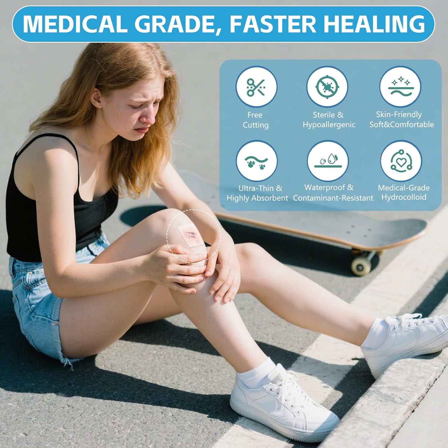 Hydrocolloid Bandages for Wound Care, Extra Large Medical-Grade Hydrocolloid Roll with Self-Adhesive, Ultra Absorbent, Flexible & Waterproof, DIY Size & Shape First Aid Kit Essential (2in*16ft)