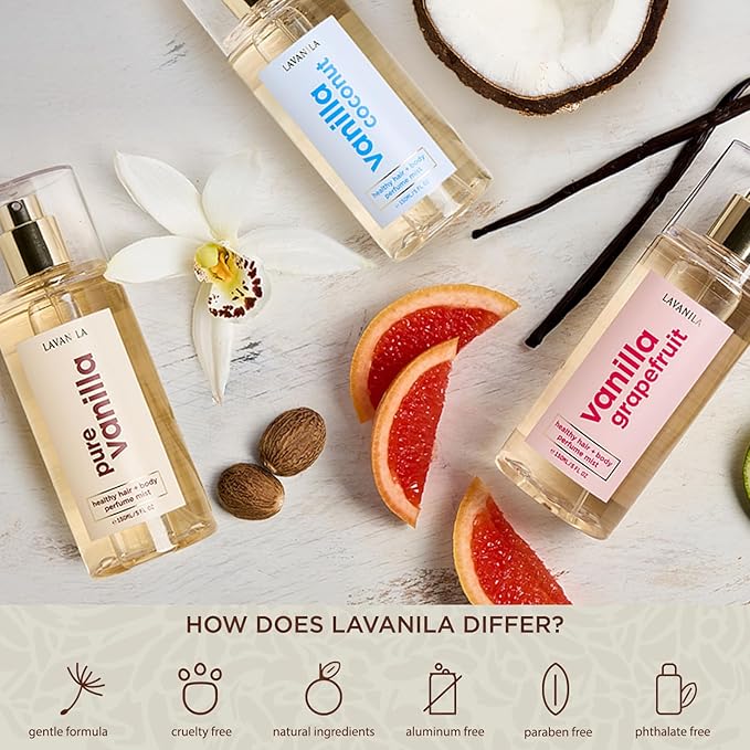 Lavanila Pure Vanilla Healthy Hair + Body Perfume Mist, 5 Fl Oz - Sweet & Warm Fragrance Spray Formulated with Jojoba Oil, Madagascar Vanilla, Tonka Bean, Heliotrope