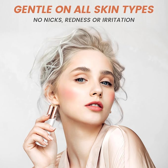 Facial Hair Removal for Women- as Seen on TV Painless Face Shaver -Painless Womens Facial Hair Remover with 2 Replacement Heads, Lipstick-Sized, USB Rechargeable（White）