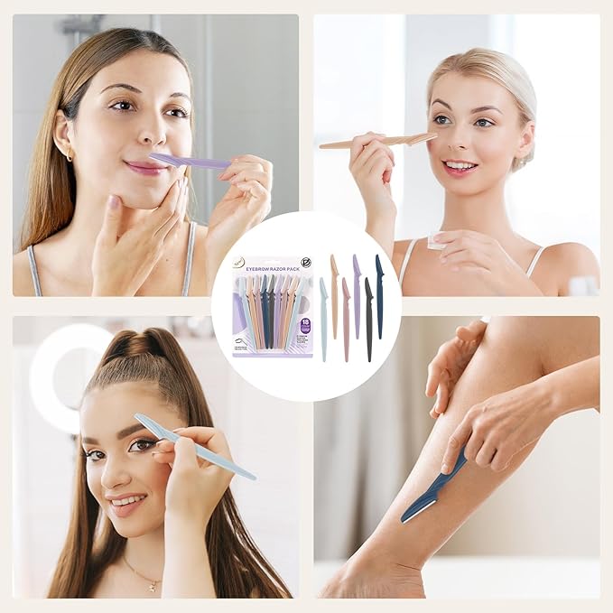 D 18 PCS Eyebrow Razor,Dermaplane Razor,Face Razors for Women,Dermaplaning Tool for Face,3 Colors Facial Hair Shavers with Precision Cover,Facial Hair Remover for Women,Eyebrow Trimmers for Men(Gray)