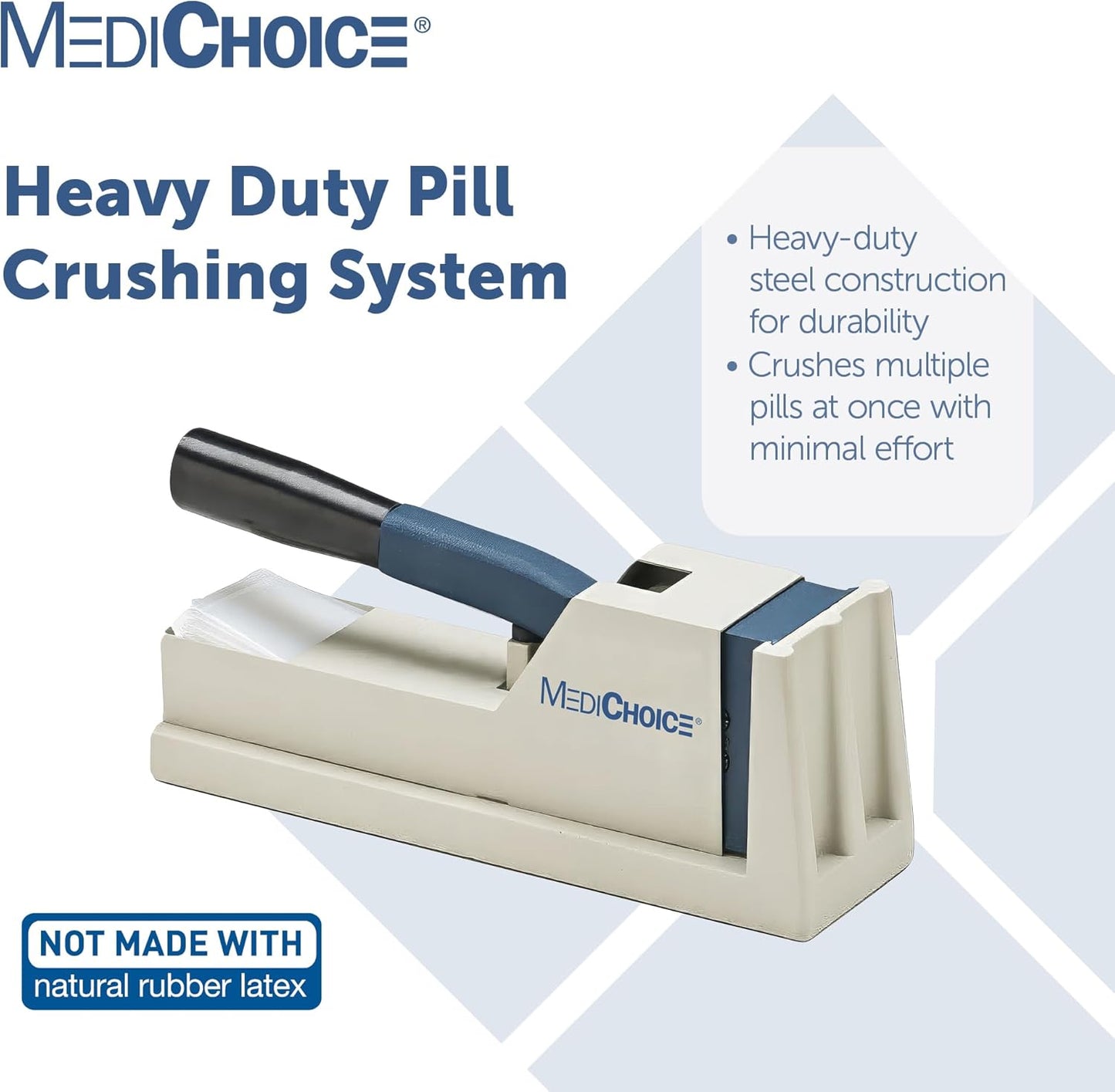 MediChoice Hand Operated Heavy-Duty Pill Crusher System Crushes Multiple Tablets at Once Compounding Medications Children Elderly Pets PLC5000 +50 Pill Pouches