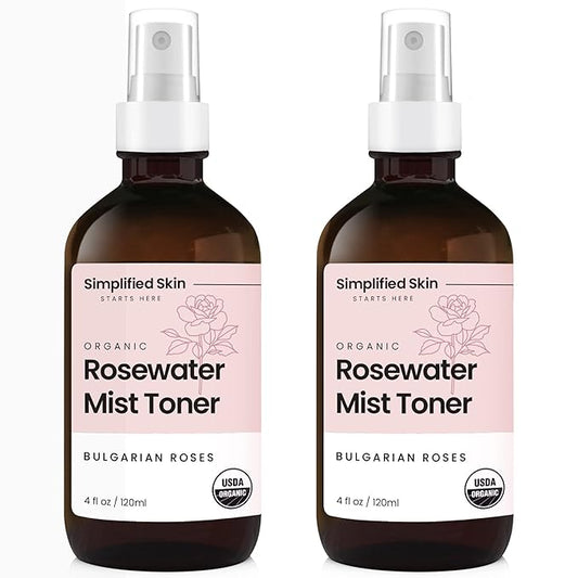 Rose Water Spray for Face & Hair (2-Pack) - Organic USDA Certified Rosewater Facial Toner - Alcohol-Free Makeup Setting Hydrating Face Mist - Anti-Aging Toner Spray