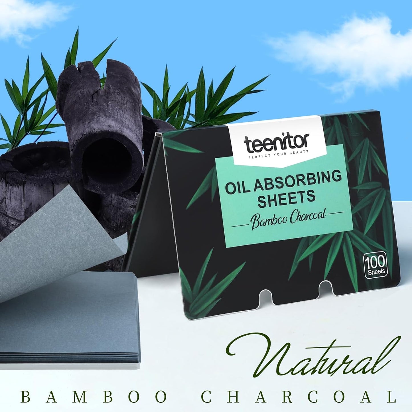 Teenitor Bamboo Charcoal Blotting Paper - 1200 Count Oil Absorbing Sheets for Oily Skin Face Oil Control Film