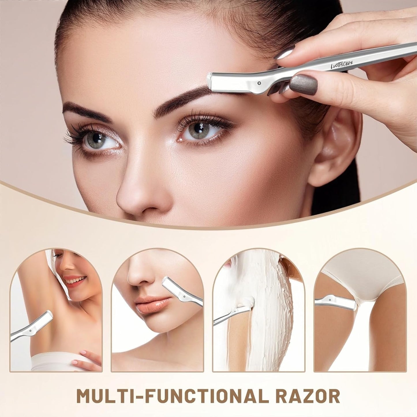 Stainless Steel Eyebrow Razor - Face Razors with Travel Cover & 10 Refill Blades, Eyebrow Brush - Help Exfoliate and Smooth Skin for Eyebrow, Leg, BIKINI, Facial, Beard Remove - S