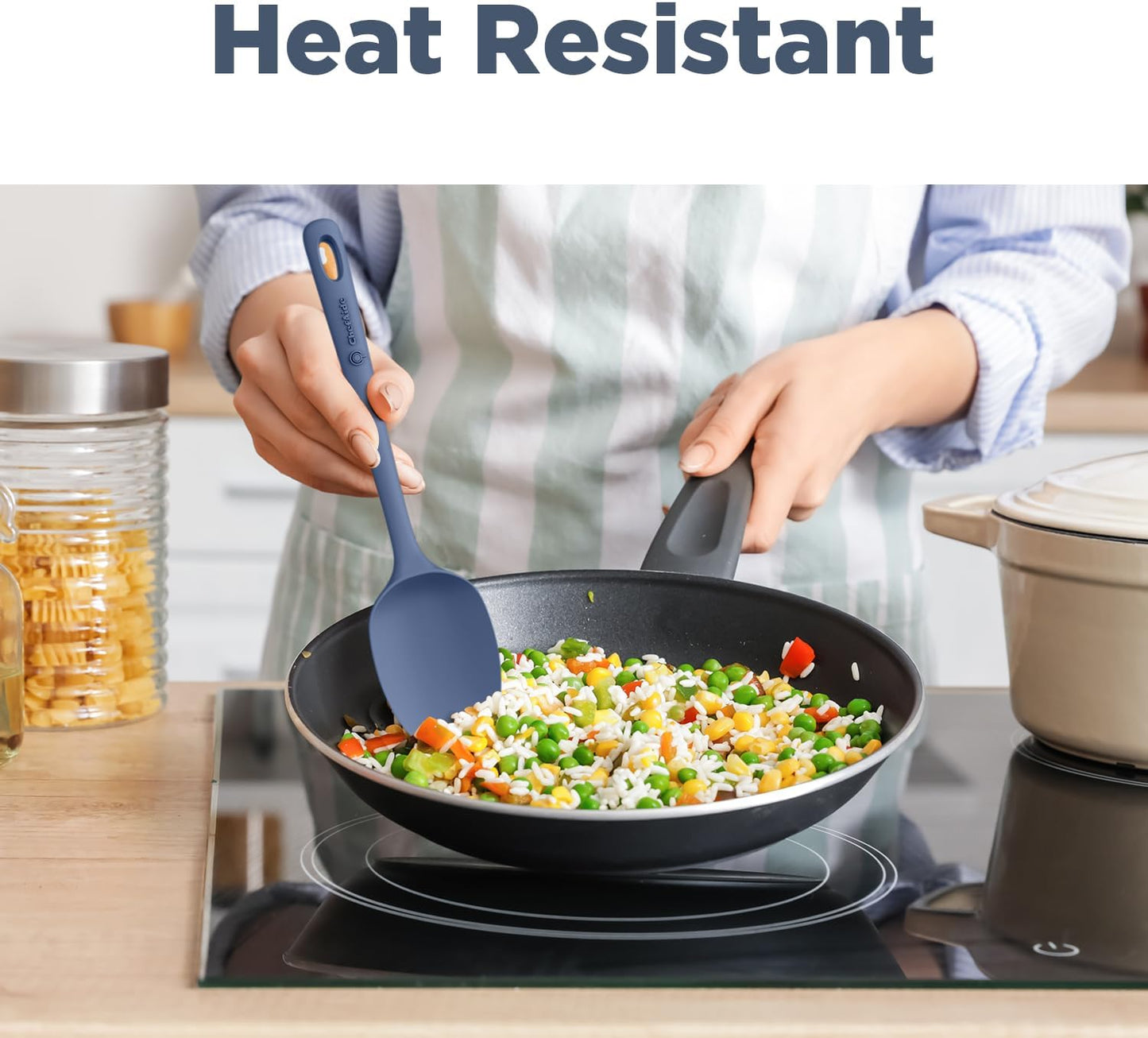 5 Pieces Silicone Spatula Set, Food Grade Rubber Spatula, Upgrade Strong Handle with Ergonomic Grip, Heat Resistant Up to 600°F for Nonstick Cookware, Cooking Blue