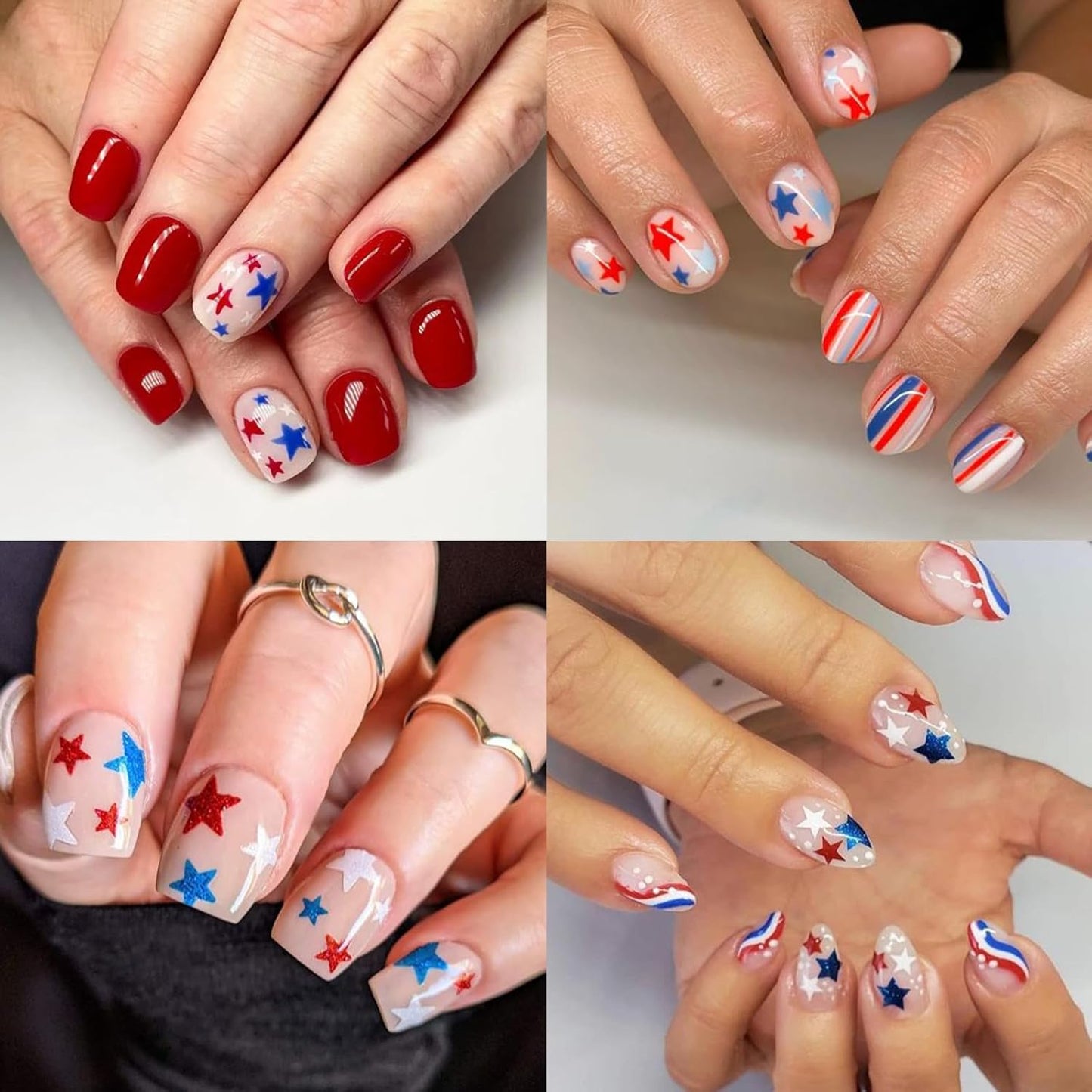 8Sheets Glitter Independence Day Stars Nail Art Stickers 3D Self Adhesive Shiny Glitters Starlight Nail Decals 4th of July Holographic Pentagram Design Decal for Woman DIY Manicure Decoration