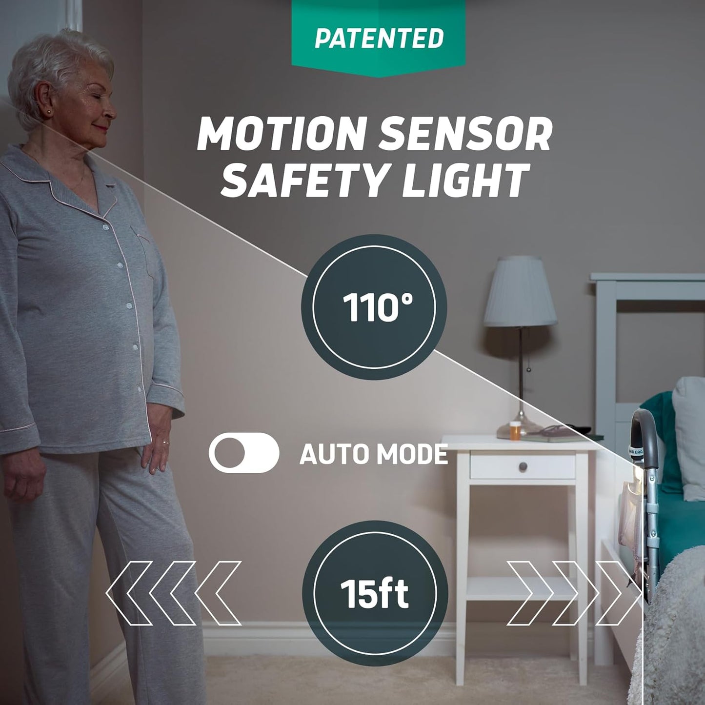 Lunderg Large Bed Assist Rail for Seniors with Motion-Activated Light & Storage Pocket - Easy to Install Bed Rails for Elderly Adults Safety & Post-Surgery - Helps Reduce Falls & Support Independence