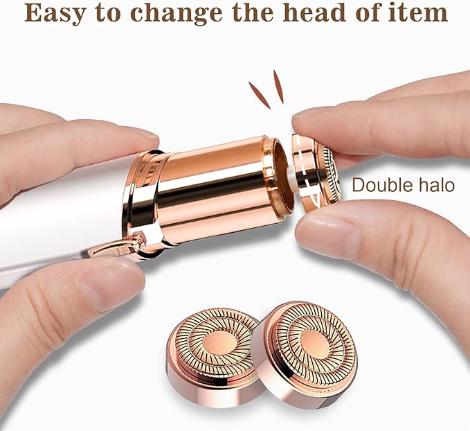 Facial Hair Removal for Women, Painless Hair Removal Device Lady Face Electric Razor for Lip, Chin,arms with USB Rechargeable Included 2 pc Replacement Heads