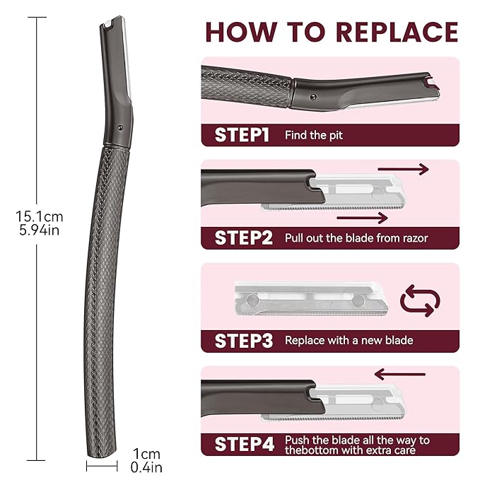 Eyebrow Razor with 12 Blades, Face Razors for Women and Men,Dermaplane Razor for Women Face, Facial Hair Removal for & Eyebrow Hair Removal - Black