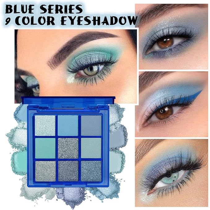 Sapphire Blue Smoky Eye Shadow Palette,Navy Royal Blue Green Goth High Pigment Natural Eyeshadow Palette,Waterproof,Blendable Long Lasting Naturing-Looking,Vegan & Cruelty-Free