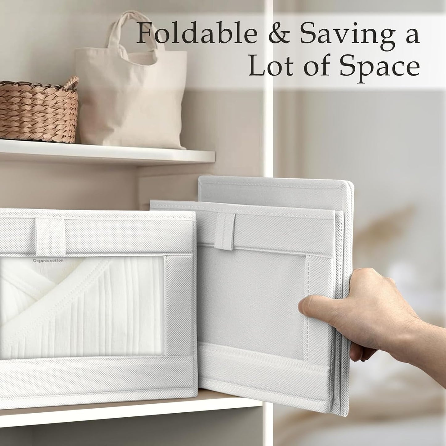 Criusia 4 Pack Closet Organizers and Storage, Large Linen Closet Baskets for Organization, Foldable Storage Containers for Towels, Clothing, Jeans, Books, Shelves, White