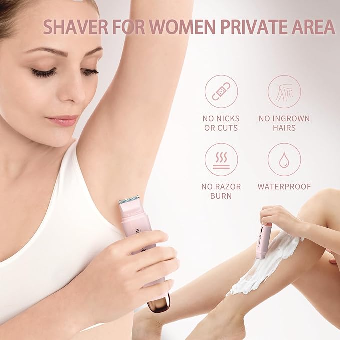 Bikini Shaver Trimmer for Women, Ladies Electric Hair Removal Kit USB Rechargeable Waterproof Facial and Body Epilator Pink