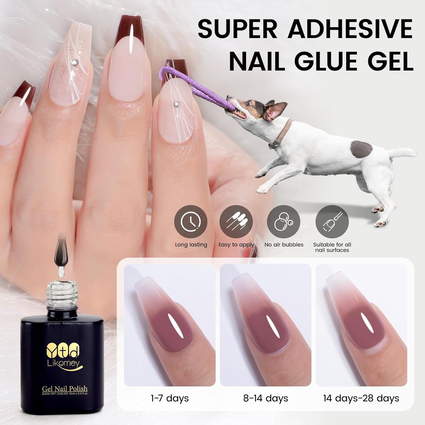 YTD Likom Gel Nail Polish Nail Glue and Builder Gel Top Coat Set,for False Nail Tips Press On Nails,15ml 2-in-1 Multi-Function Top Coat,Strong Adhesive Protect Acrylic Nails