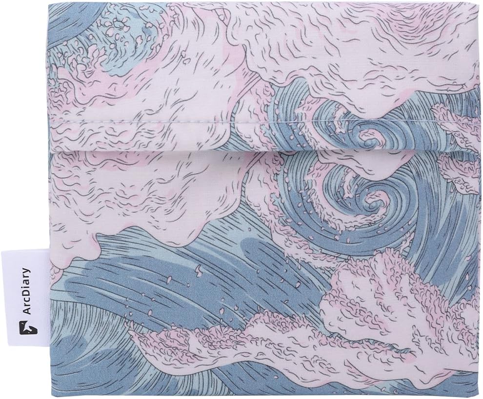 Period Bag for Teen Aged Girls, Portable Sanitary Pad Storage Bag for Teen Pads/Sanitary Napkins/Small Tampons, Feminine Menstrual Cup Pouch (Sea and Waves)