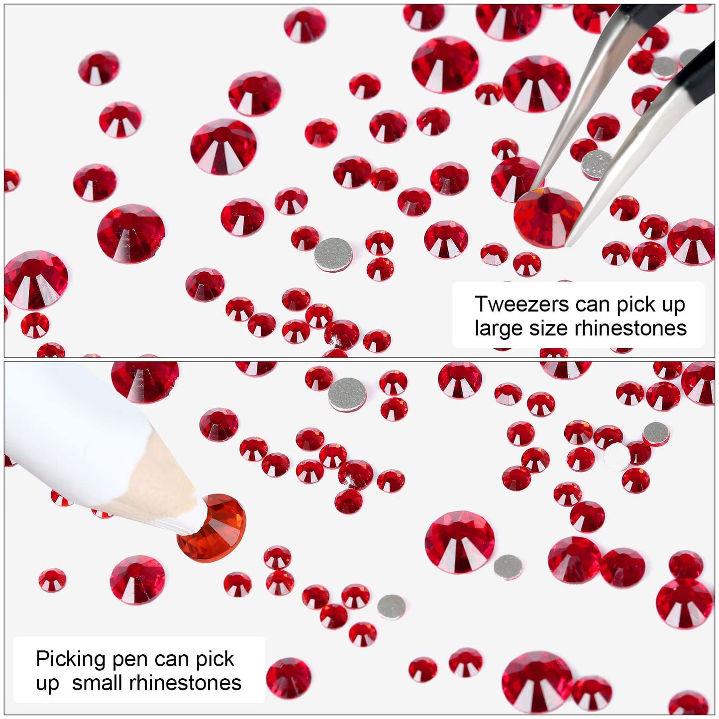 4240Pcs Flatback Red Rhinestones Glass Crystal Diamonds for Nail Art Eye Jewels Glitter Round with Tweezers and Picking Pen (SS6~SS20 Set)