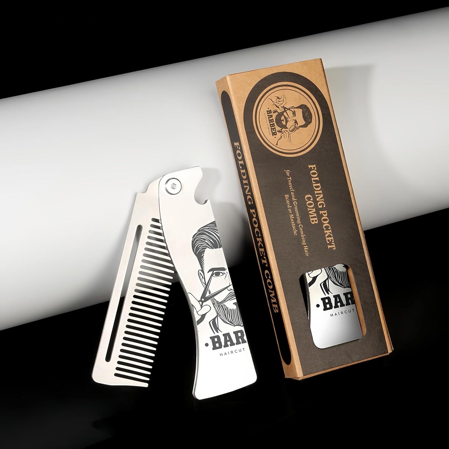 Metal Hair & Beard & Mustache Comb, Multifunctional Folding EDC Pocket Comb With Bottle Opener - Anti-Static for Travel and Everyday Grooming Styling - Silver