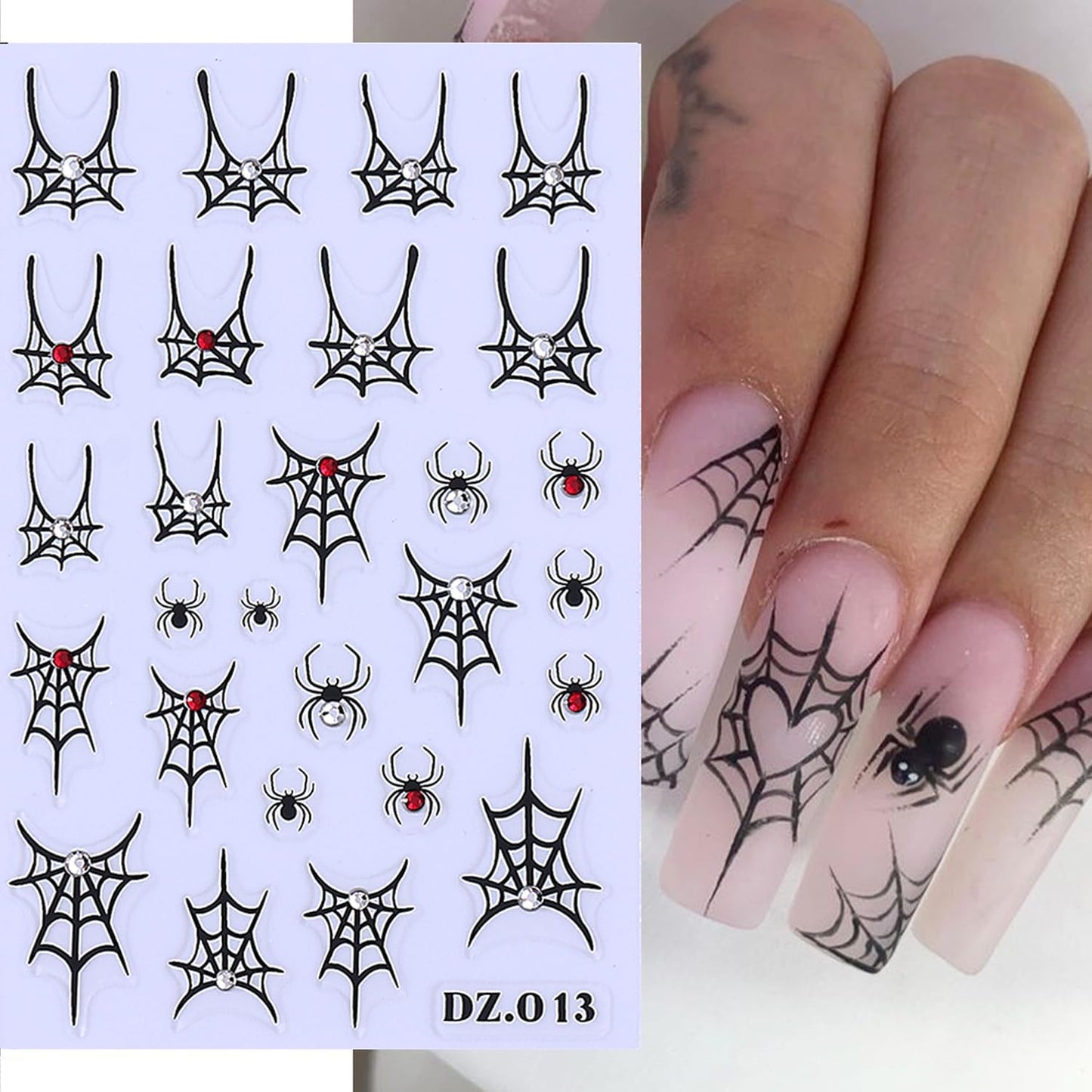 3D Spider Rhinestones Nail Art Stickers Decals Halloween Nails Sticker Black White Gold Silver Rainbow Spider Web Nails Decals Self-Adhesive Spider Nail Art Decal for Women Halloween Decor (5 Sheets)