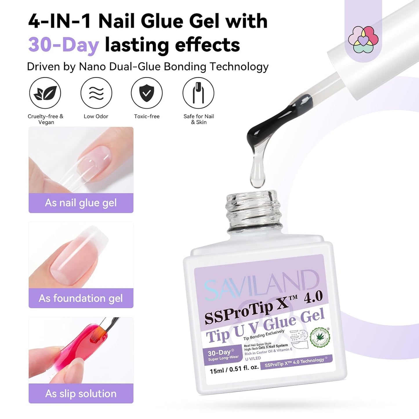 SAVILAND Pro Gel Nail Kit with Drill: Short Almond Tips 12 Sizes Gel Nail X Kit 500 PCS Strong Nail Glue U V Nail Lamp for Nail Extension Salon DIY Home Gift for Women