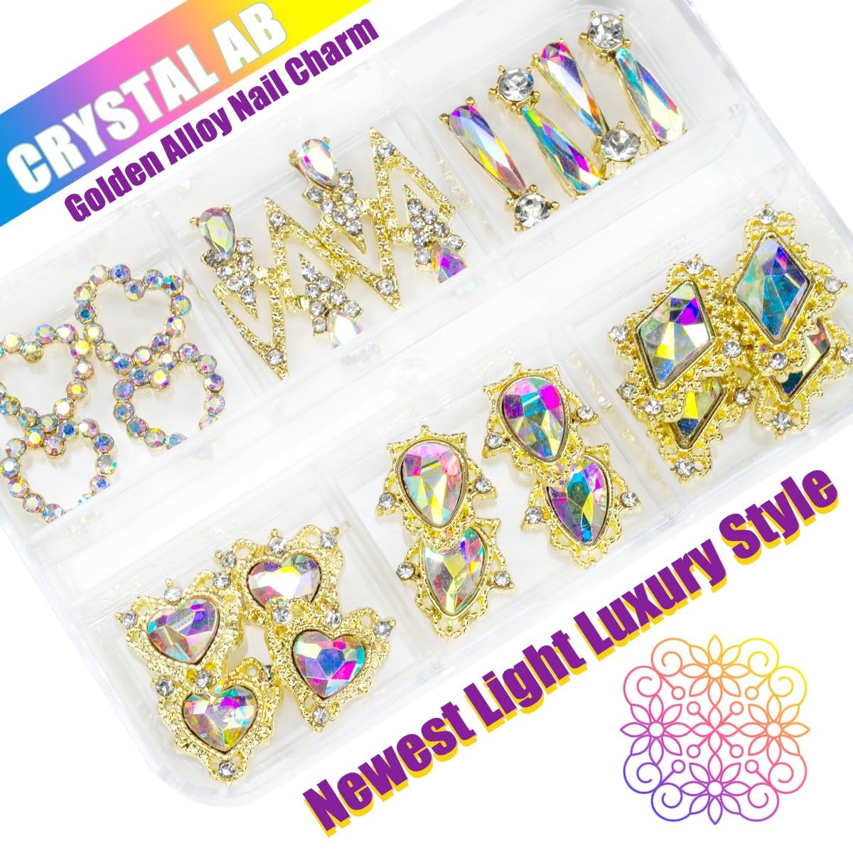 24pcs Crystal AB Nail Rhinestone Luxury Nail Charms 3D Heart Charms for Nails Big Nail Gems Nail Crystal Diamonds Jewelry Stones Alloy Nail Art Studs Nail Art Supplies w Box for Nails Decorations