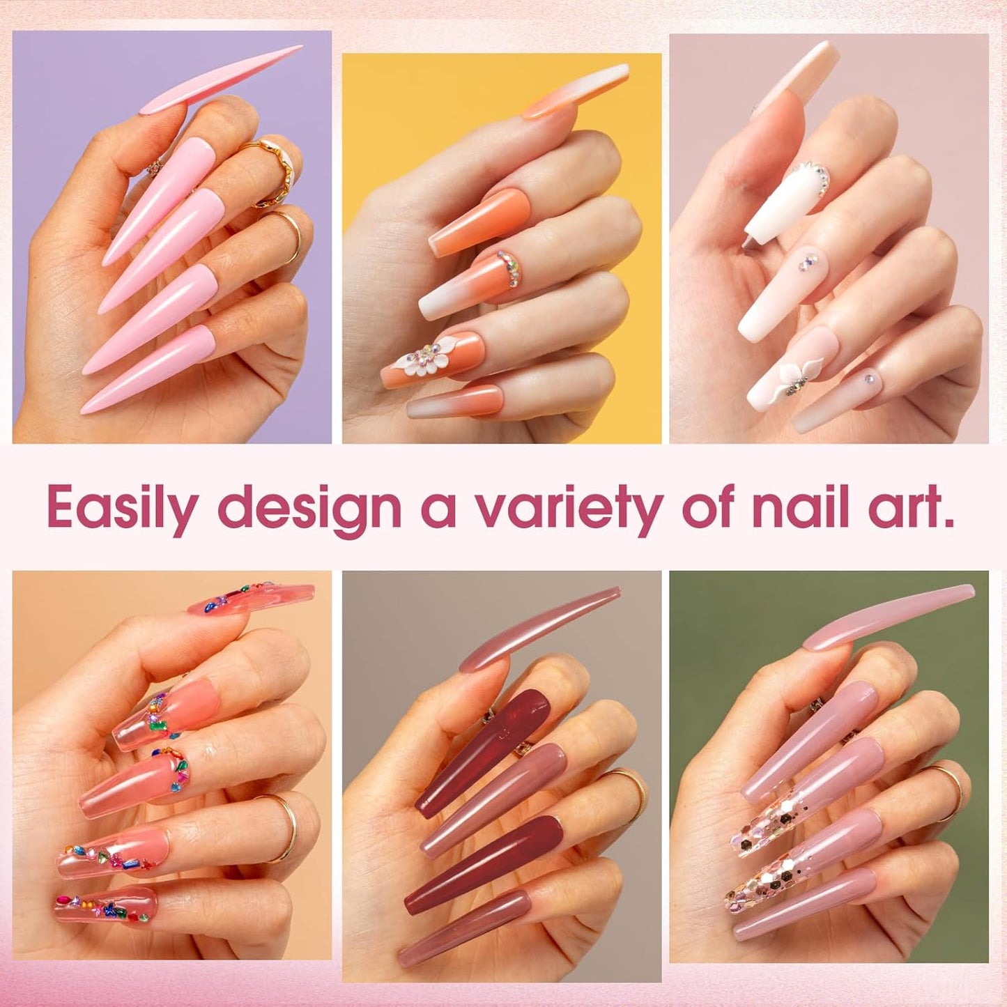 ROSALIND Poly Nail Gel Kit -20 Colors + 72Nail Art Accessories Kit, Nude Clear Poly Nail Gel Nail Kit Starter Kit with Big U V Lamp Slip Solution for Pink Nail Extensions Gel Dual Forms Nail Brush