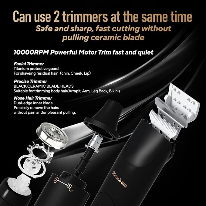 All in 1 Groin & Body Hair Trimmer for Men Bikini Trimmer Women Electric Ball Pubic Shaver IPX7 Waterproof Wet & Dry Use Versatile Shaver for Temple Groin Nose Ear Hairs Beard, Black