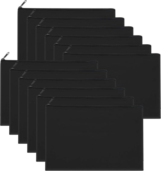 12 Pieces Black Cotton Canvas Makeup Bag, Multipurpose Cosmetic Bag with Zipper Travel Toiletry Pouch, Blank DIY Craft Bag (Black, M)