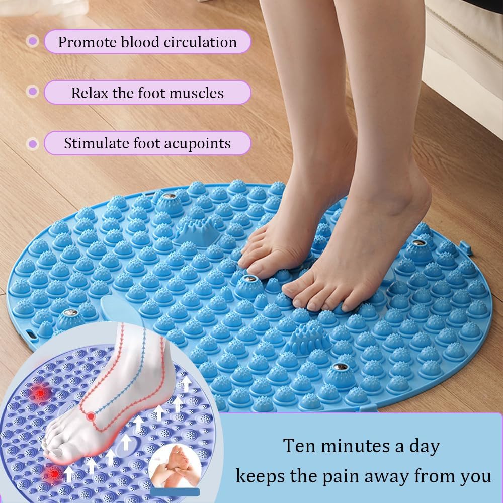 MIUPOO Foot Massage Mat,Relaxation Massage Mat Feet Massage Pad,Acupressure Mat for Feet,Anti Fatigue Walk Stone Acupoint Mat Particle Portable Massage Tool for Walking Long Sitting,Blue,13.4Inches