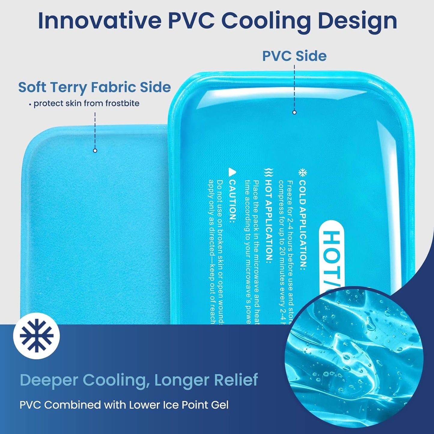 REVIX Large Ice Packs for Injuries Reusable, 2 Packs Hot & Cold Gel Ice Packs with PVC Cooling Design & Adjustable Strap, Flexible Therapy on Joints, Muscles, Shoulder, Back and Knee (12" x 6" Blue)