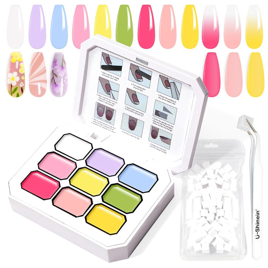 Gradient Painting Gel, 9 Bright Macaron Colors Ombre Gel Nail Polish Spring Summer Soft Pink light Blue for Pigment Pat Nails Aura Nails French Manicure Soak Off UV Fairy Spring Set