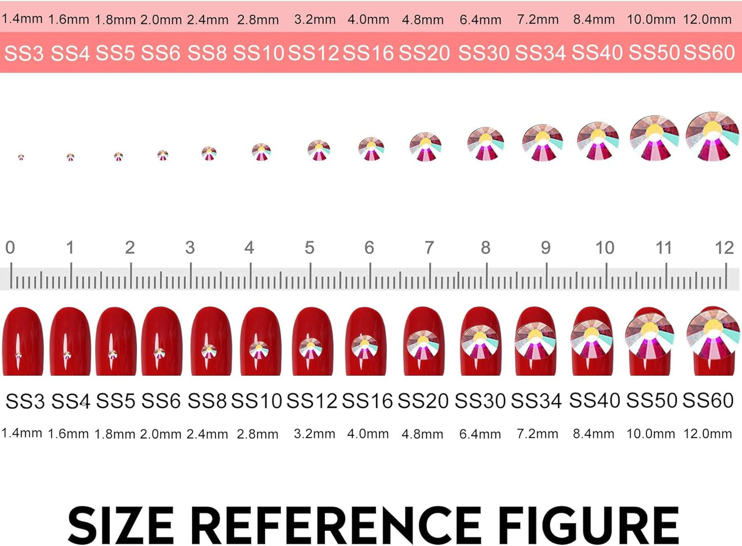 3456pcs Flatback Rhinestones Glass Charms Diamantes Gems Stones for Nail Art 6 Size ss4~ss12 Jet