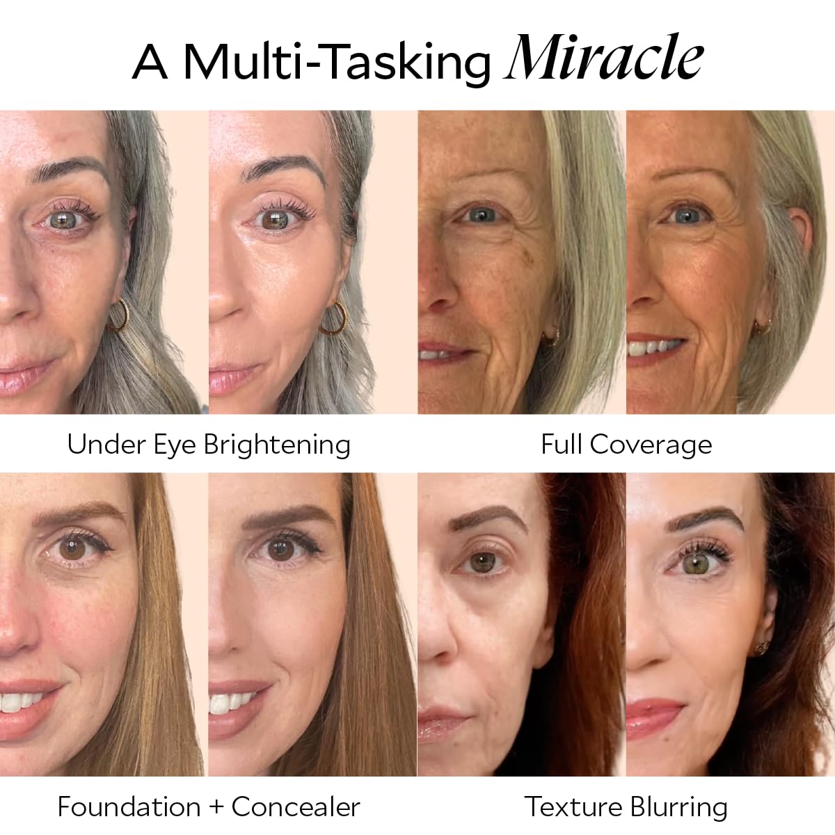 Fièra Luxury Concealer & Foundation with Anti-Aging Ingredients - Full Coverage for Dark Circles, Wrinkles, Fine Lines, and Spots, All-Day Wear For Mature Skin - Tan, 0.5 FL. OZ. / 15 ML