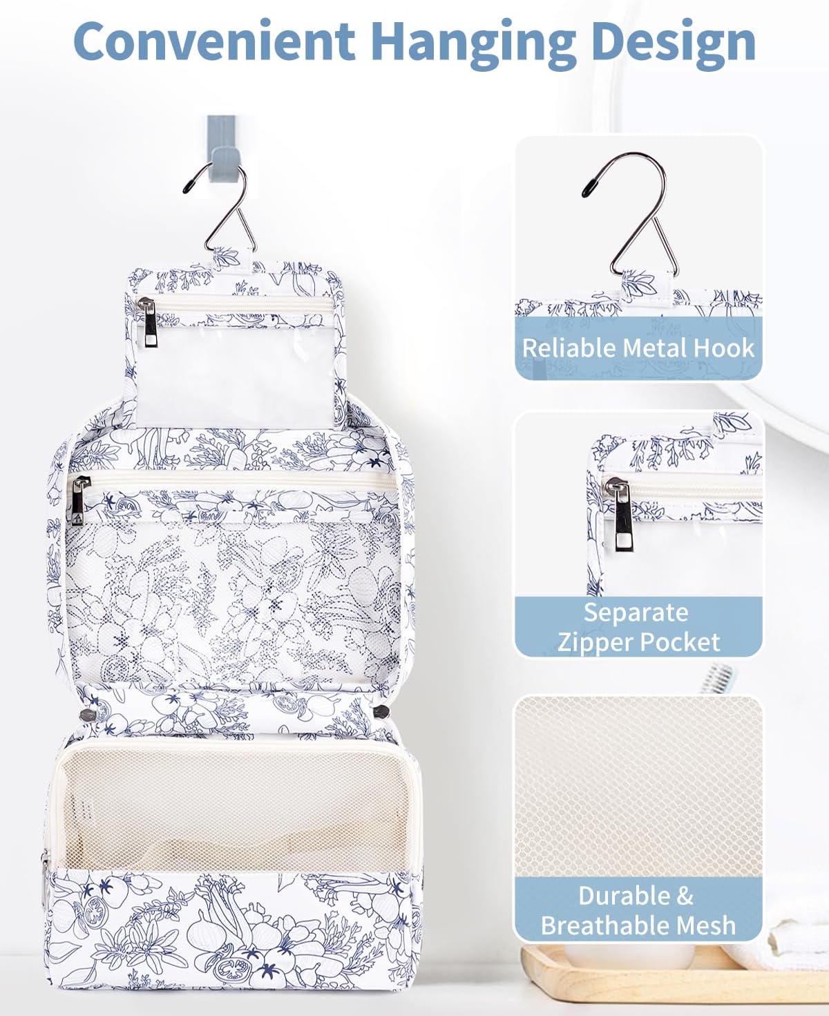 Narwey Small Hanging Travel Toiletry Bag for Women, Travel Bag for Toiletries, Makeup Bag Organizer Cosmetic Bags Make Up Bags for Girls