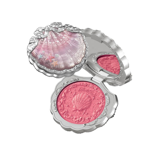 Flower Knows Shell's Jewel Silk Satin Blush,Powder Blush for Cheeks,Smooth Blendable Face makeup,Long-lasting Hydrating Formula,Pigmented Pink Cream(05 Strawberry Bubble)