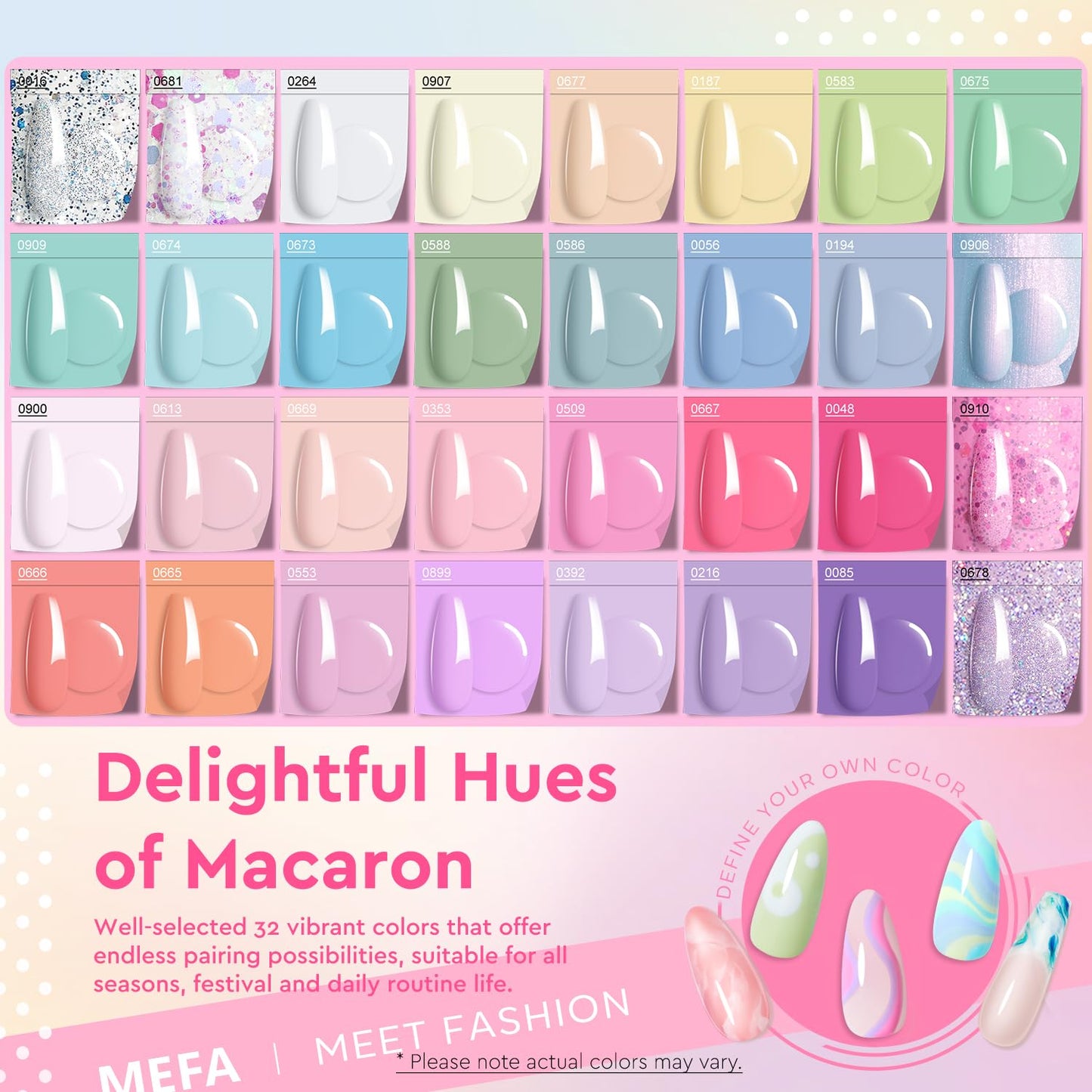MEFA 35 Pcs Pastel Gel Nail Polish Set, 32 Colors Spring Collection Gel Nail Polish Kit Macaron Pink Green Nail Art Manicure DIY Home Decoration Beginners Gifts for Women Girls