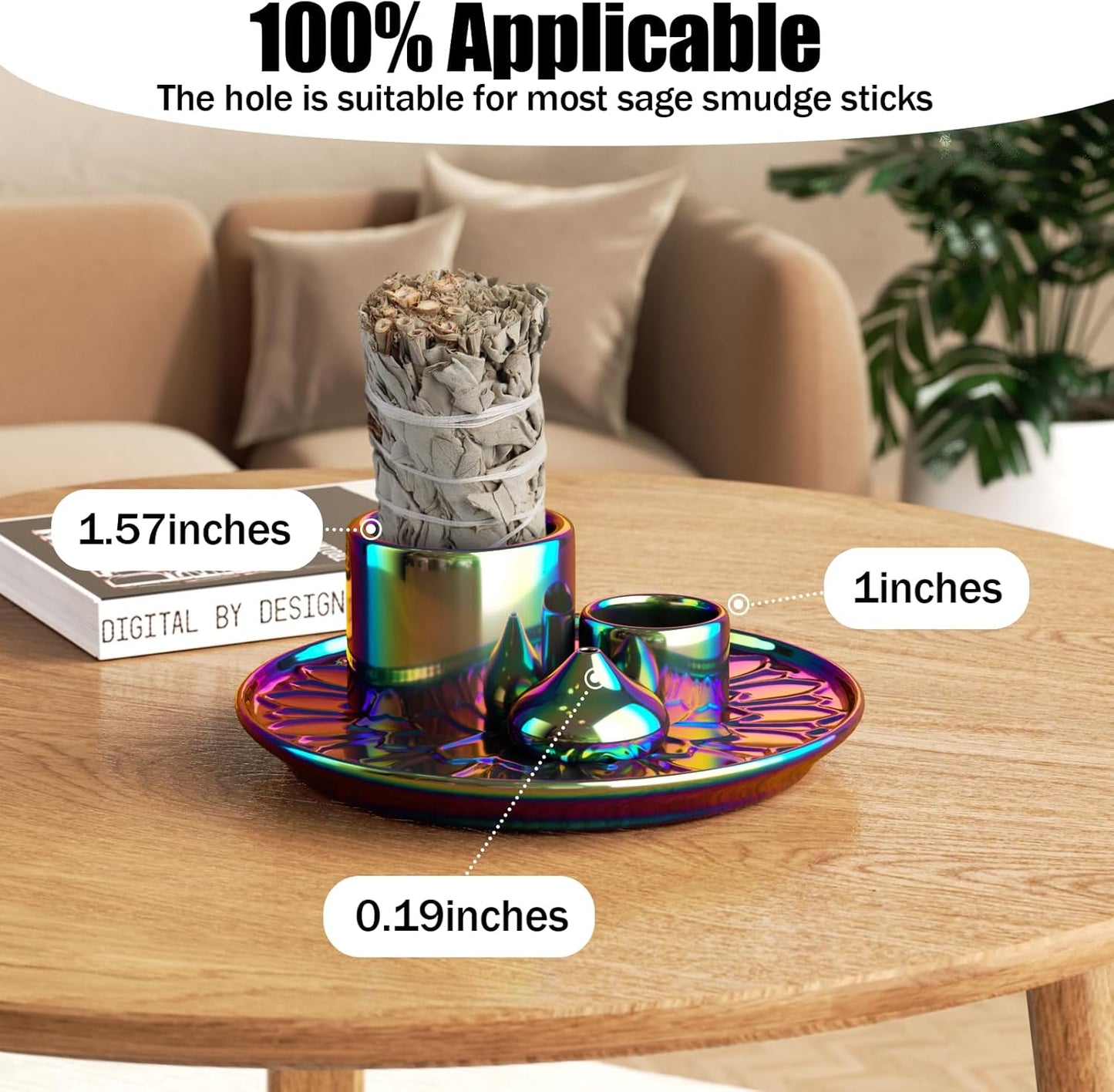 Palo Santo Holder - 4 in 1 Incense & Candle Holder - Ceramic Incense Holder Ash Catcher Tray for Meditation Room - Easy to Clean