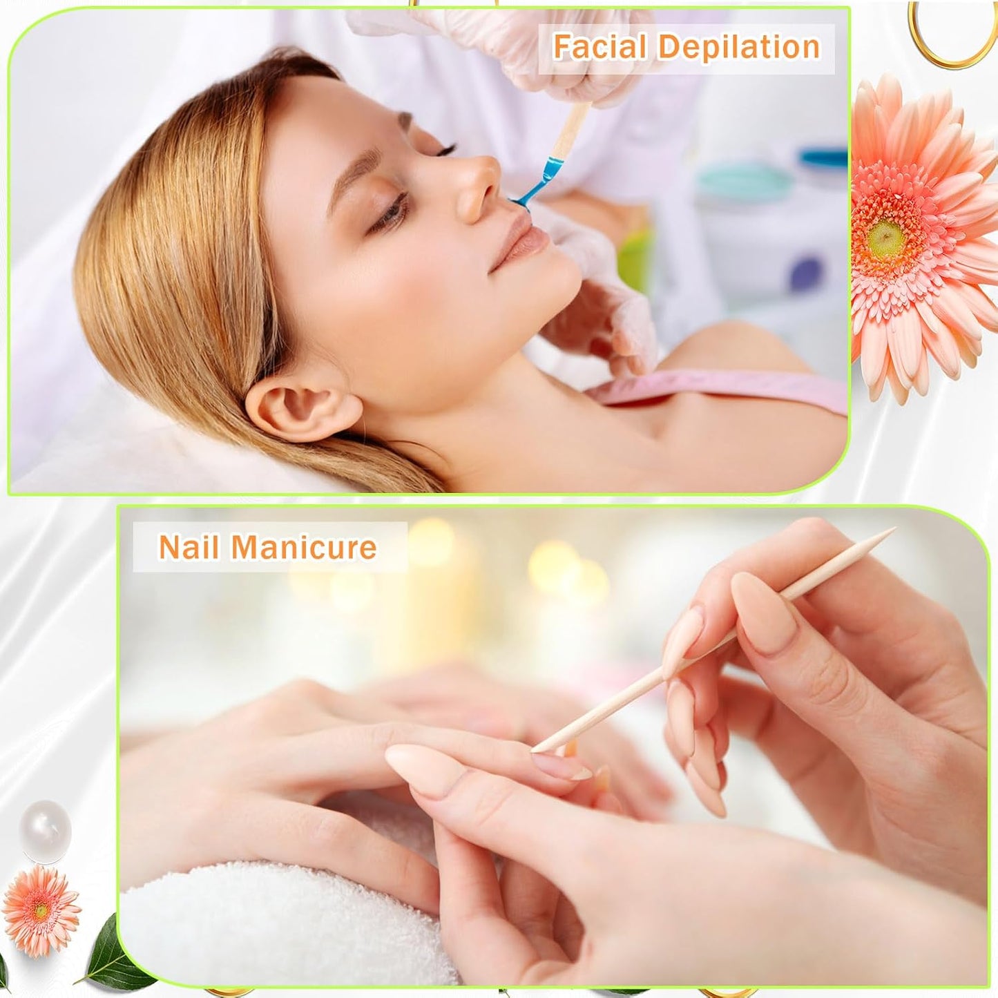 JANYUN Hair Removal 200 Pcs Eyebrow Wax Sticks, Wooden Waxing Spatulas for Small Detailed Areas, Orange Wood Nail Sticks