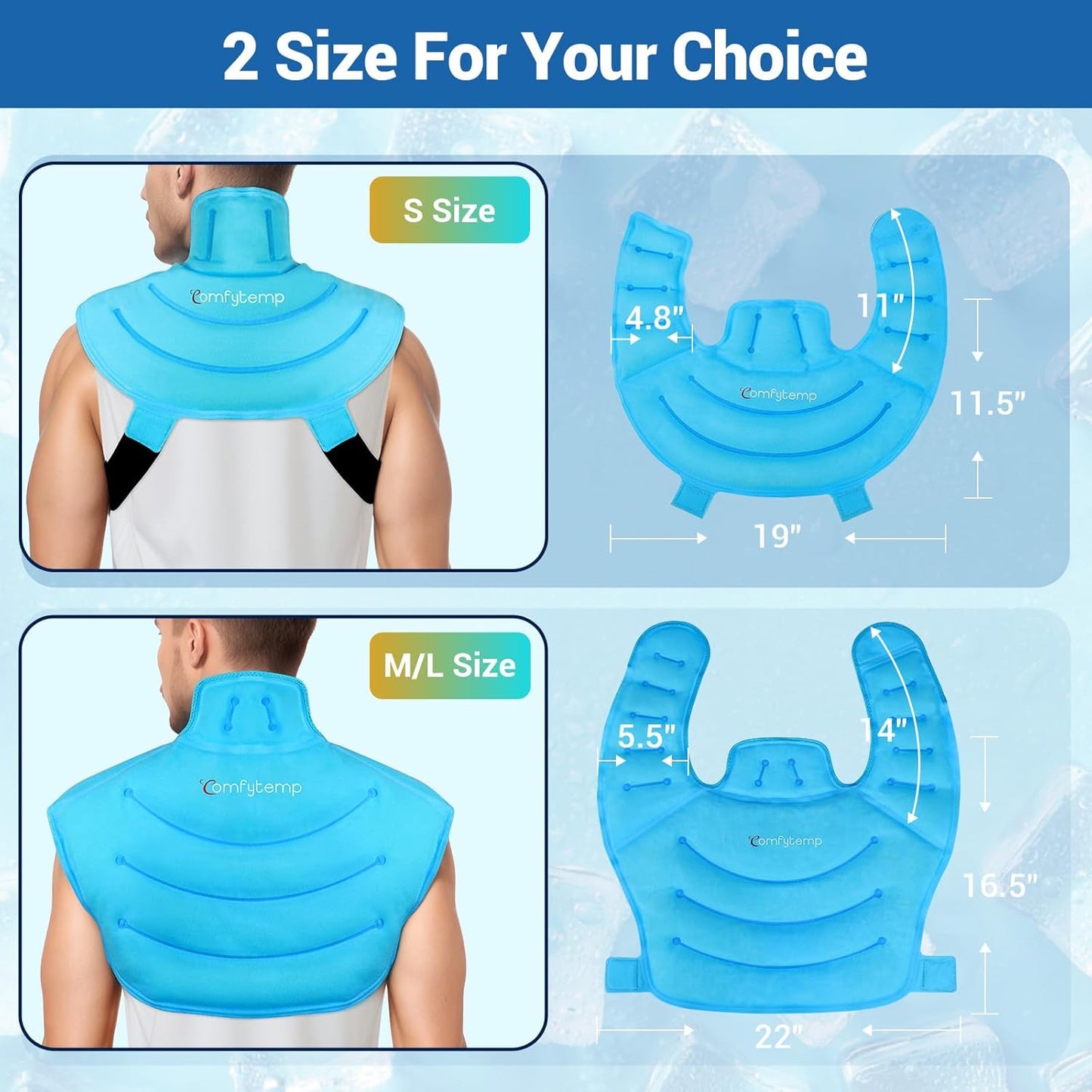 Comfytemp Ice Pack for Neck Shoulders Pain Relief with Straps, Reusable Gel Shoulder Ice Pack Wrap, Cold Compression Physical Therapy Recovery for Upper Back, Cervical Injuries (S)