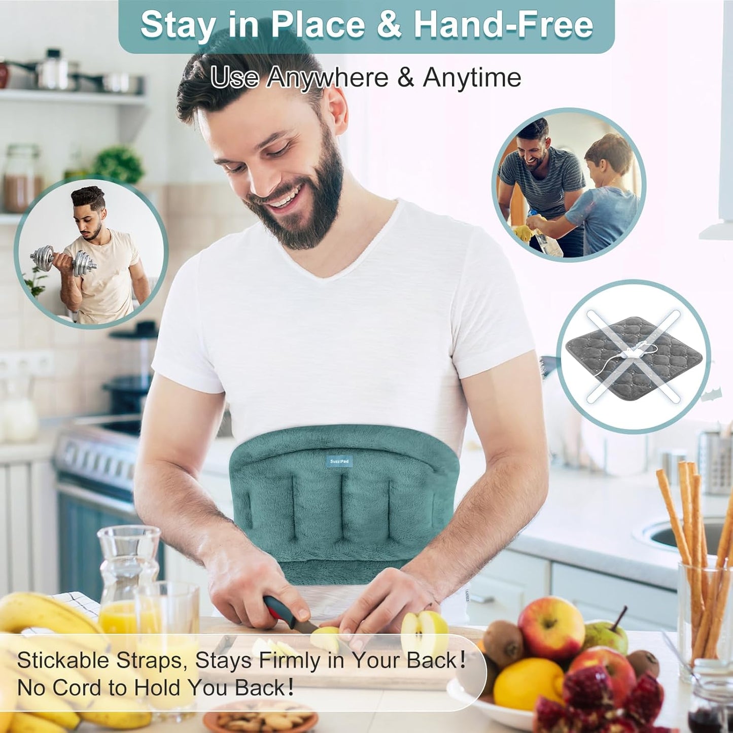 SuzziPad Microwavable Meating Pads for Back Discomfort, Microwave Heat Pad for Lumbar, Waist, Stomach, Neck Shoulder, Wrap with Moist Therapy, Warm & Cold Compress