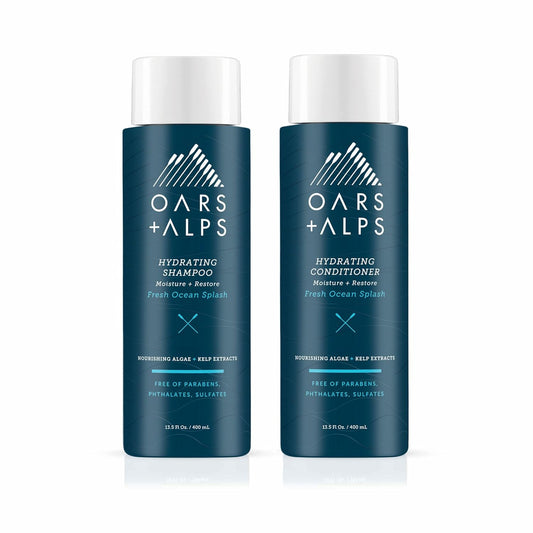 Oars + Alps Men's Sulfate Free Hair Shampoo and Conditioner Set, Infused with Kelp & Algae Extracts, Nourishing & Moisturizing, Fresh Ocean Splash Scent, 2 Pack, 12 Fl Oz Each