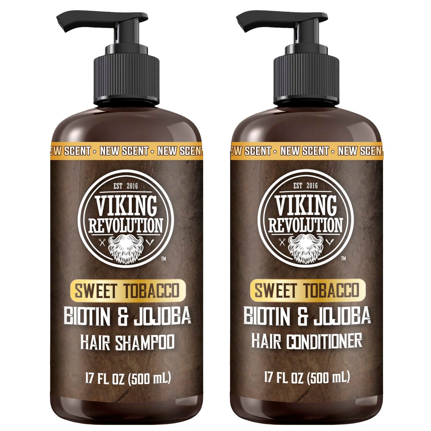 Viking Revolution Sweet Tobacco Mens Shampoo and Conditioner Set with Biotin and Jojoba Oil - Natural Hair Shampoo and Hair Conditioner for Men with Vitamin B5 - Mens Shampoo for Thinning Hair (17Oz)