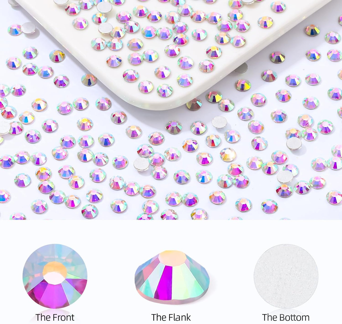 Crystal AB Flatback Rhinestones, Glass Rhinestones for Nail Art and Craft, Glue Fix, Loose Crystal Gemstones(Crystal AB, SS30, 576pcs, 6.4-6.6mm)