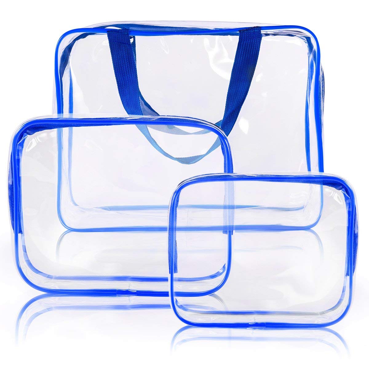 4Pcs Crystal Clear PVC Travel Toiletry Bag Kit for Women Men, Waterproof Vinyl Packing Organizer Storage Bags with Zipper Handle Straps, Cosmetic Pouch Carry on Airport Airline Compliant Bag Handbag