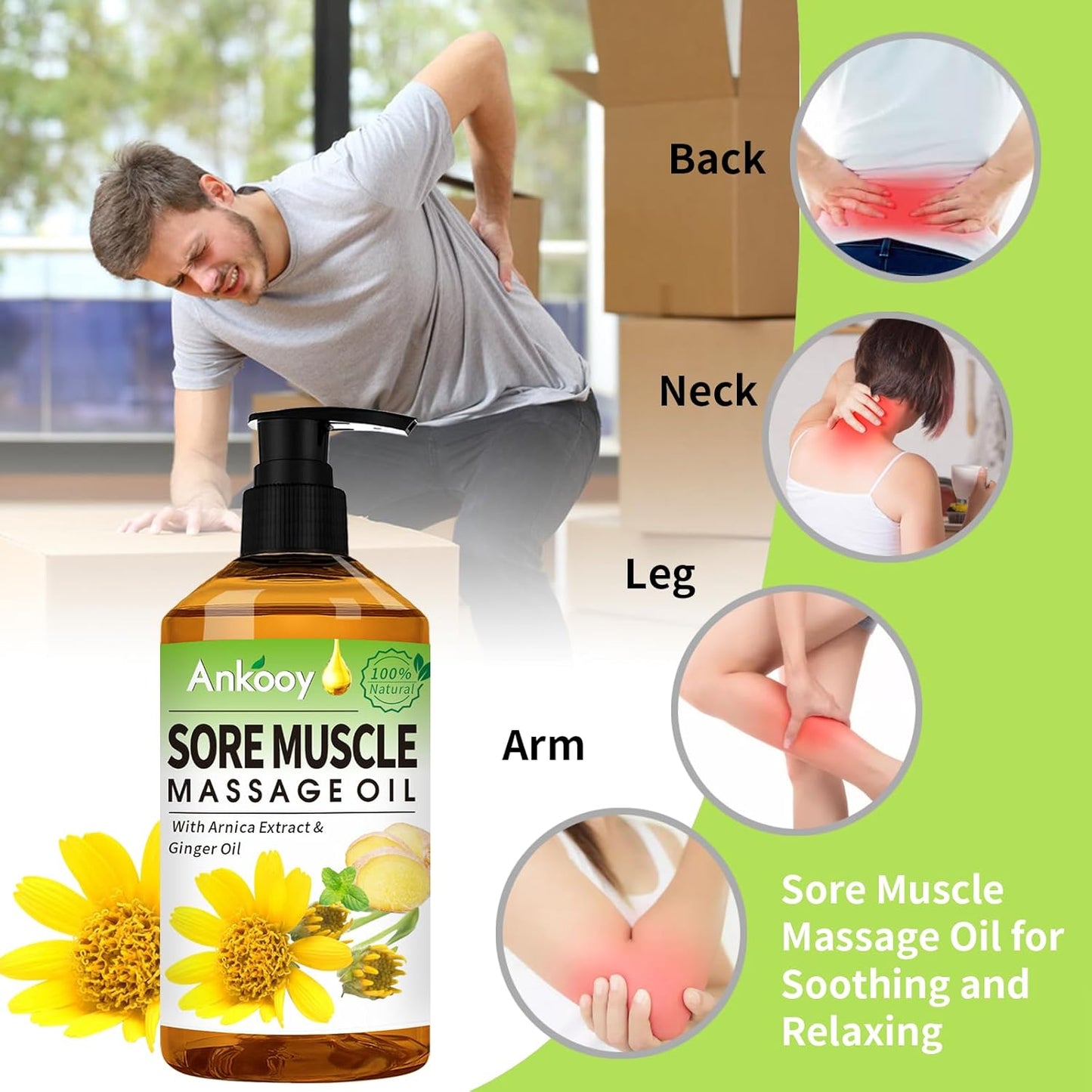 Stocking Stuffers for Men Women-3 Pack Massage Oil for Massage Therapy,Sore Muscle Arnica Oil & Relaxing Lavender Oil & Ginger Oil Lymphatic Drainage & Massage Ball,Massage Kit Mens Christmas Gifts